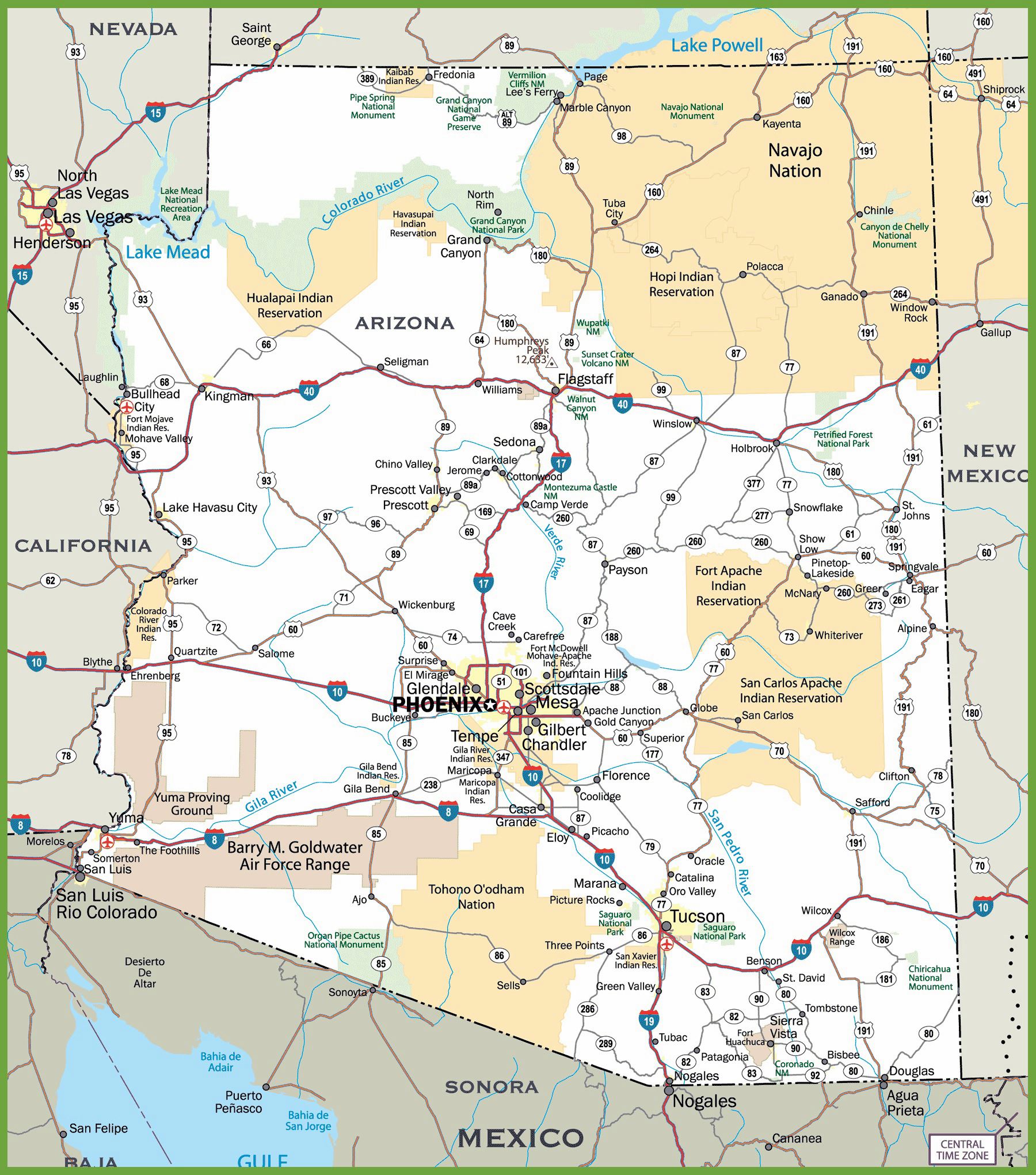 Arizona printable map